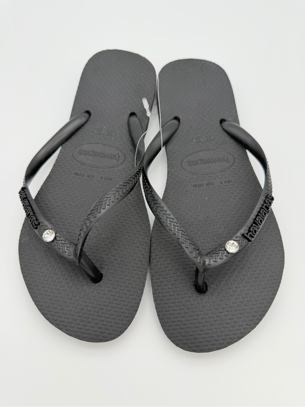 Havaianas Black Slim Crystal Swarovski Flip Flops – Size 35/36
